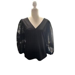 Trina Turk Black Sheer Puff, Balloon Sleeve Top Size 10